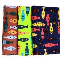 2006021- Fishes printed brushed flannel cotton fabric, plush cotton printing textile